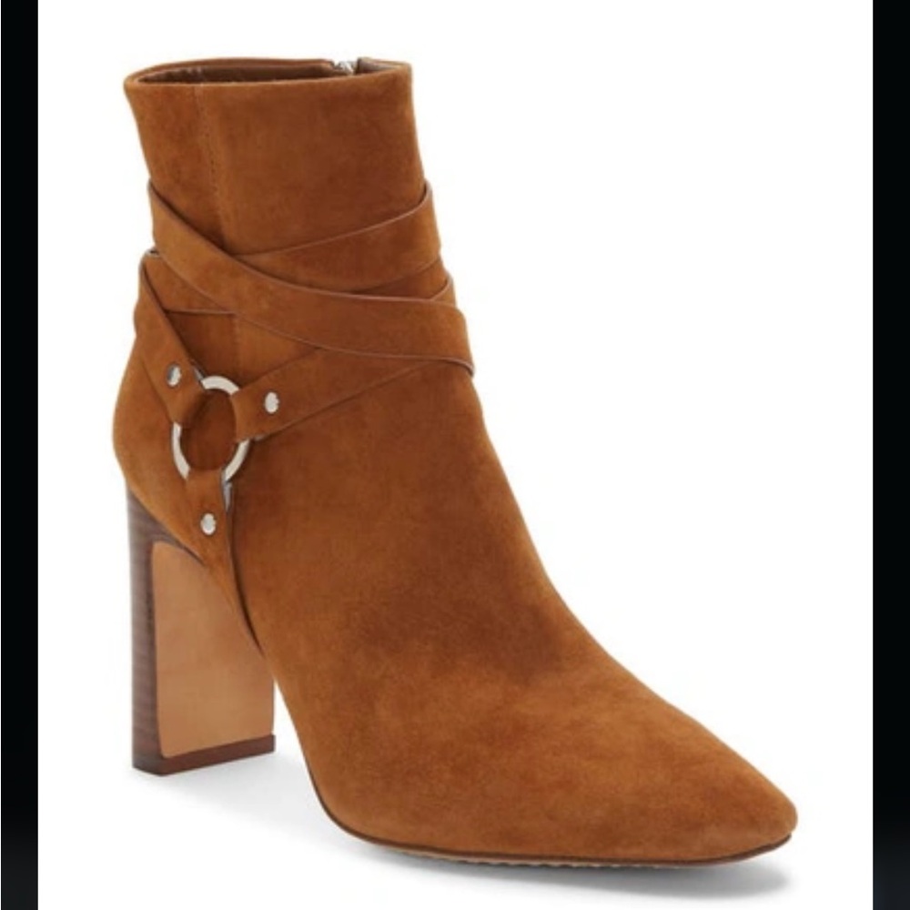 Vince Camuto Sestina Harness Square Toe Bootie - Brown Suede - Size 7.5
